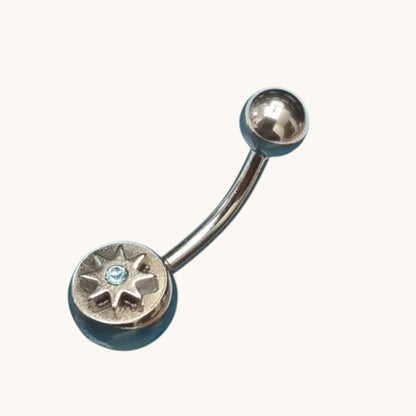 Ster Stalen Navelpiercing met Blauwe Zirkonia