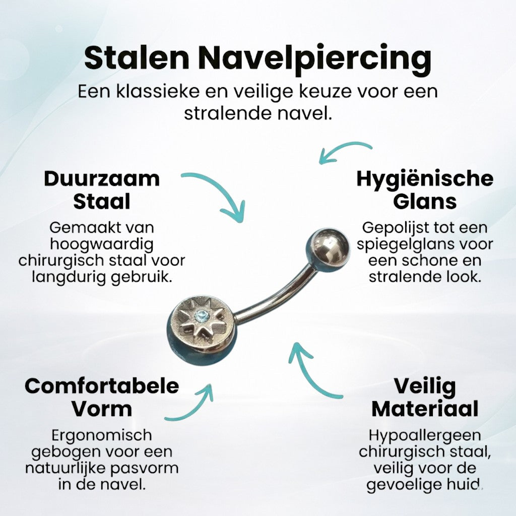 Ster Stalen Navelpiercing met Blauwe Zirkonia