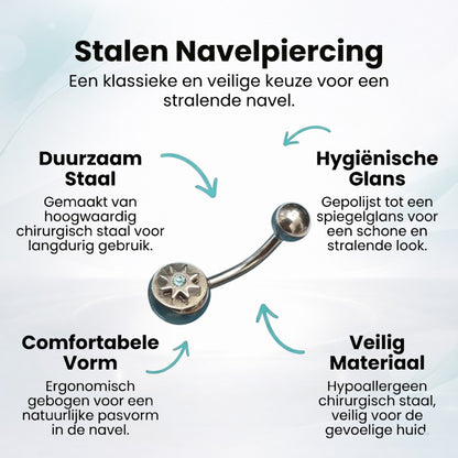 Ster Stalen Navelpiercing met Blauwe Zirkonia