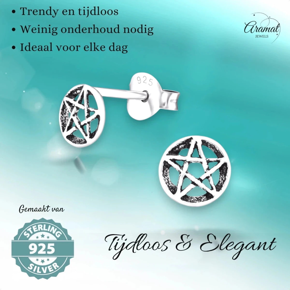 Sterling Zilveren Gotische Ster Oorknopjes Antieklook Rond 6mm - Aramat Jewels - Oorbellen - cadeautip