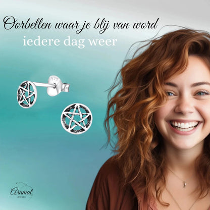 Sterling Zilveren Gotische Ster Oorknopjes Antieklook Rond 6mm - Aramat Jewels - Oorbellen - cadeautip