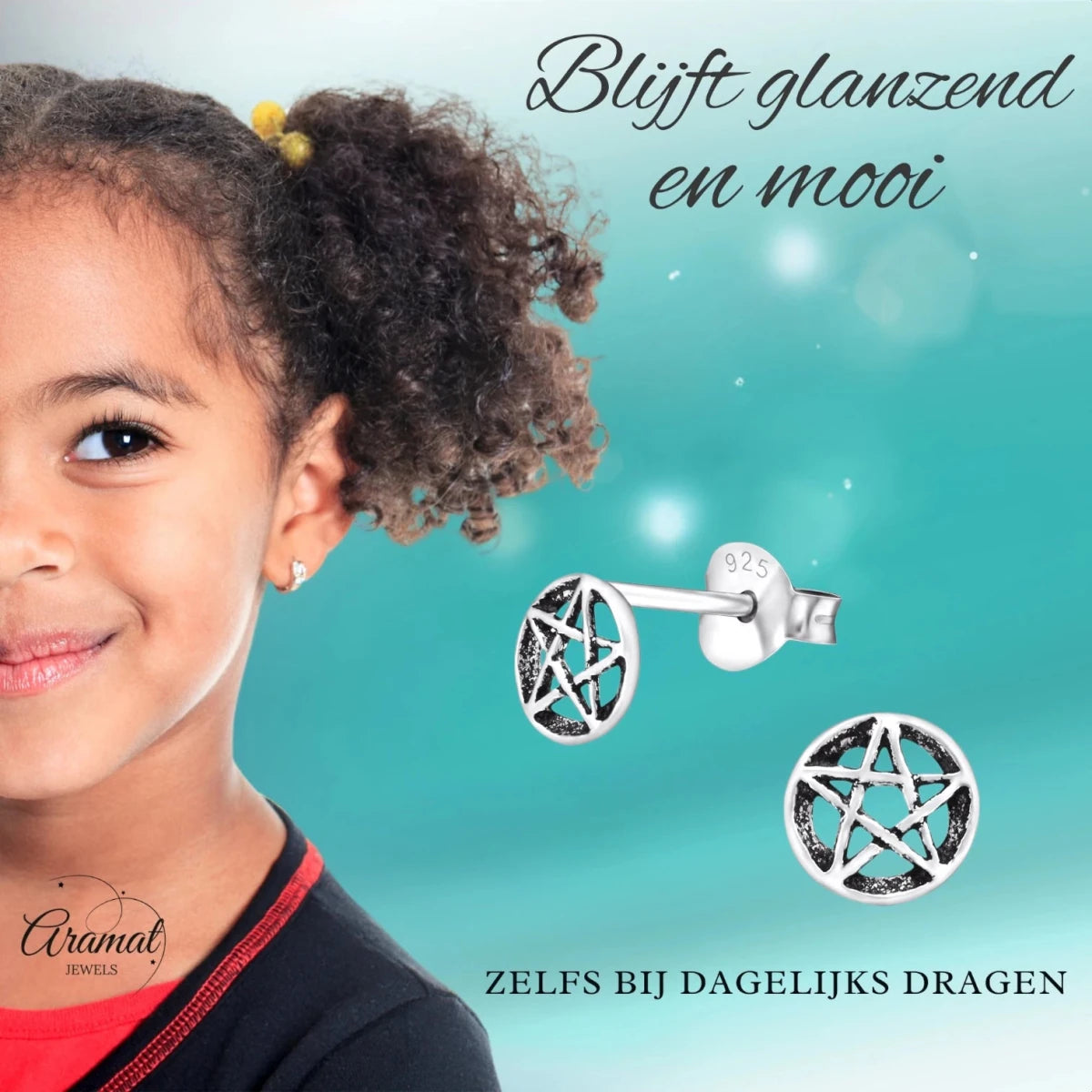 Sterling Zilveren Gotische Ster Oorknopjes Antieklook Rond 6mm - Aramat Jewels - Oorbellen - cadeautip