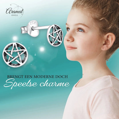 Sterling Zilveren Gotische Ster Oorknopjes Antieklook Rond 6mm - Aramat Jewels - Oorbellen - cadeautip