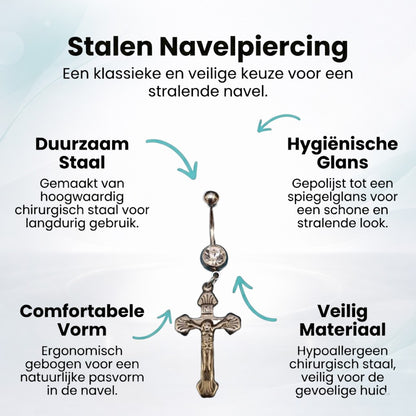 Stijlvolle Stalen Navelpiercing met Kruis Hanger