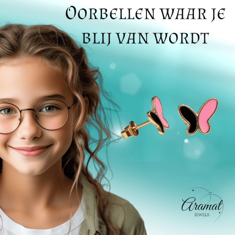 Stijlvolle Vlinder Oorbellen Van Rvs Met Emaille Afwerking - oor6071 - Oorbellen kopen# - 9mm - alles - cadeau