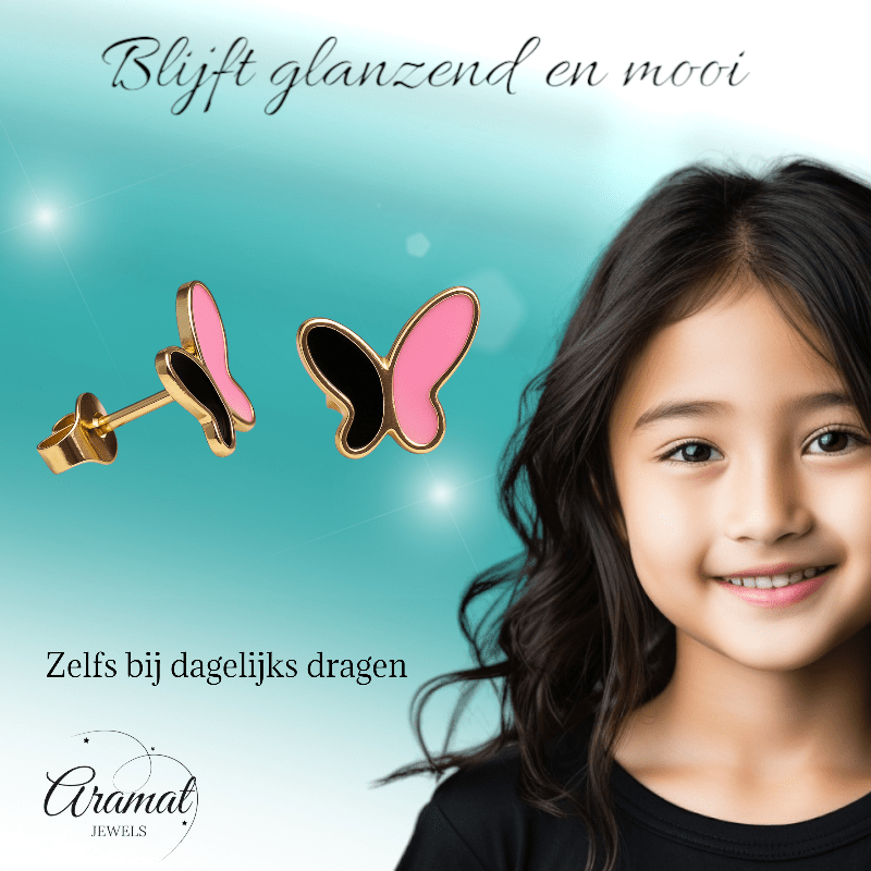 Stijlvolle Vlinder Oorbellen Van Rvs Met Emaille Afwerking - oor6071 - Oorbellen kopen# - 9mm - alles - cadeau