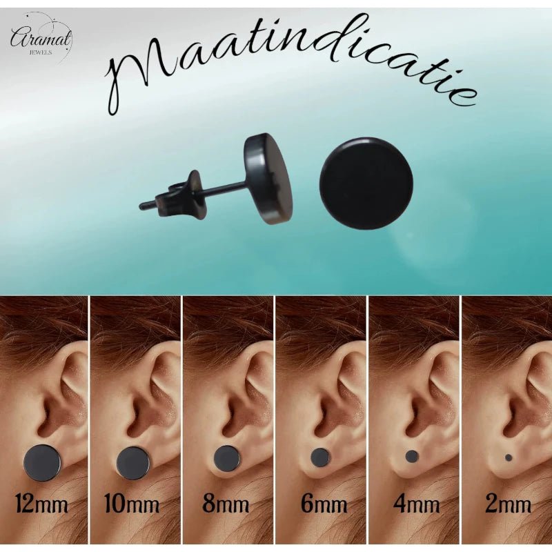 Stoere Zwarte Ronde Oorbellen - 7mm RVS - oor3155 - Oorbellen kopen# - 7mm - alles - cadeau