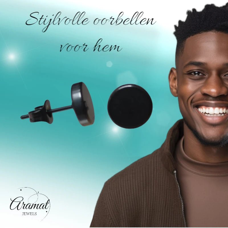 Stoere Zwarte Ronde Oorbellen - 8mm RVS - oor3156 - Oorbellen kopen# - 8mm - alles - cadeau