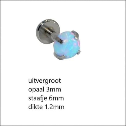 Tragus Helix Piercing – Blauw Opaal – 6mm Staafje - Aramat Jewels - Piercings - cadeautip