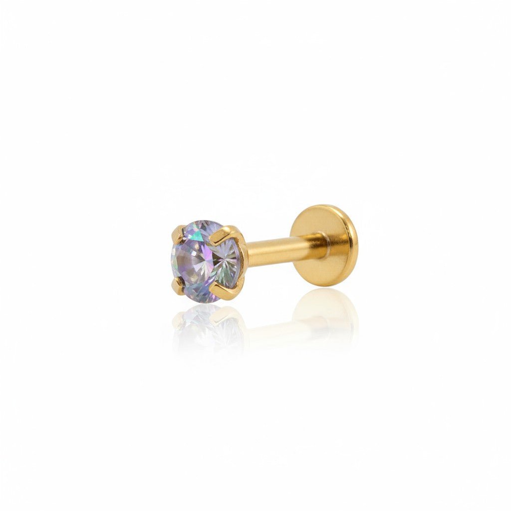Tragus Helix Piercing – Goudkleur – Multicolor Zirkonia - Aramat Jewels - Piercings - cadeautip