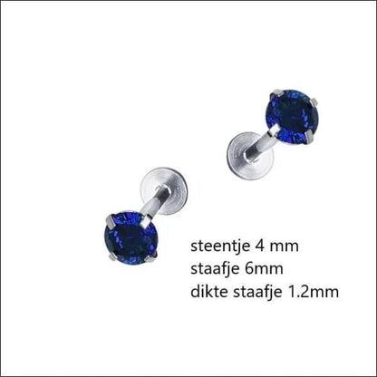 Tragus Helix Piercing – Zilverkleur – Donkerblauwe Zirkonia (4mm) - Aramat Jewels - Piercings - cadeautip