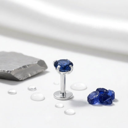 Tragus Helix Piercing – Zilverkleur – Donkerblauwe Zirkonia (4mm) - Aramat Jewels - Piercings - cadeautip