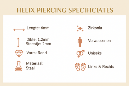 Tragus Piercing Zwart AB Zirkonia 6mm 1.2mm - Aramat Jewels - Piercings - cadeautip