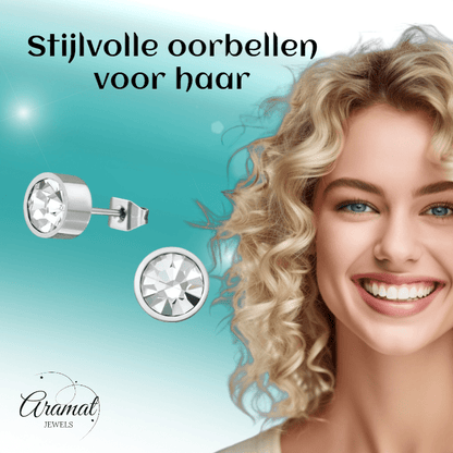 Transparante kristal oorstekers – 5mm zilver RVS - Aramat Jewels - Oorbellen - cadeautip