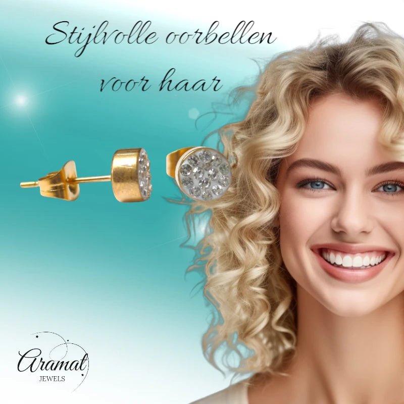 Transparante kristallen oorstekers 6 mm – goudkleurig - oor3102 - Oorbellen kopen# - 6mm - alles - cadeau