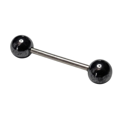 Aramat Jewels steel tongue piercing with a dark grey pearl ball. Hypoallergenic and suitable for healed piercings.