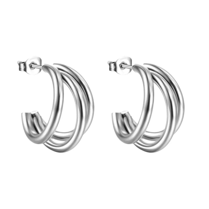 Triple Halve Oorringen RVS Zilverkleurig 25mm - oor6386 - 22982 - Oorbellen kopen# - 25mm - alles - cadeau