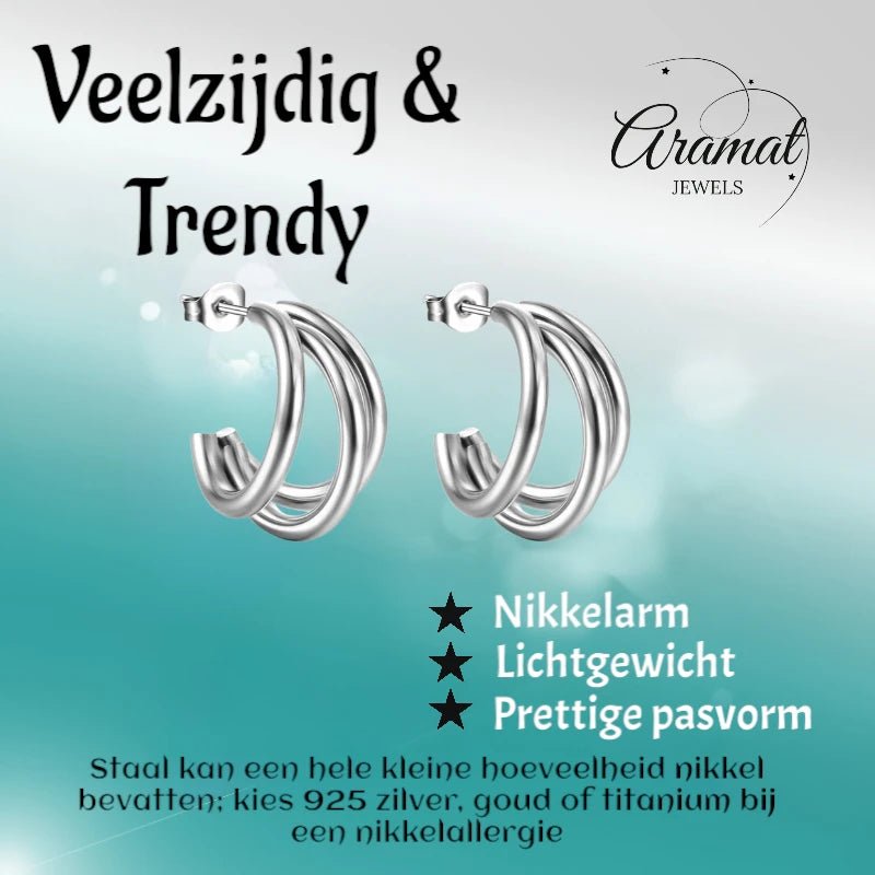 Triple Halve Oorringen RVS Zilverkleurig 25mm - oor6386 - 22982 - Oorbellen kopen# - 25mm - alles - cadeau