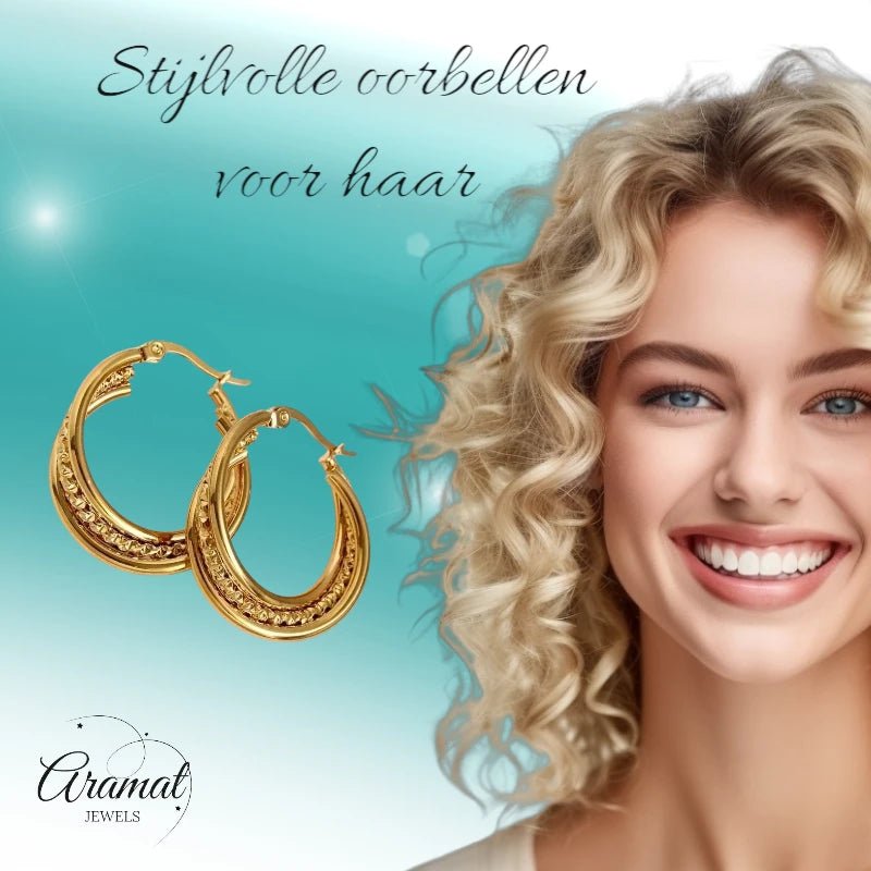 Triple Oorringen Goudkleurig - Gedraaid Design 25mm - oor6281 - 536095 - Oorringen kopen# - 25mm - alles - cadeau