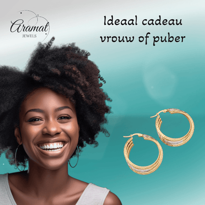 Triple Oorringen met Grieks Motief 35mm – Bicolor Stainless Steel - oor6354 - 49843 - Oorringen kopen# - 35mm - alles - bicolor