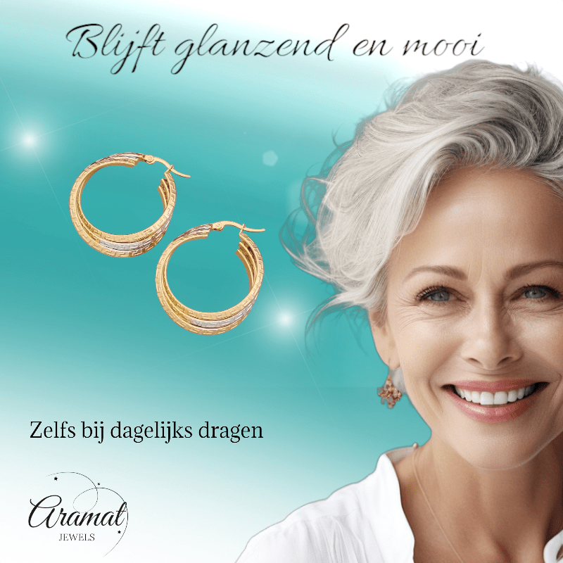 Triple Oorringen met Grieks Motief 35mm – Bicolor Stainless Steel - oor6354 - 49843 - Oorringen kopen# - 35mm - alles - bicolor