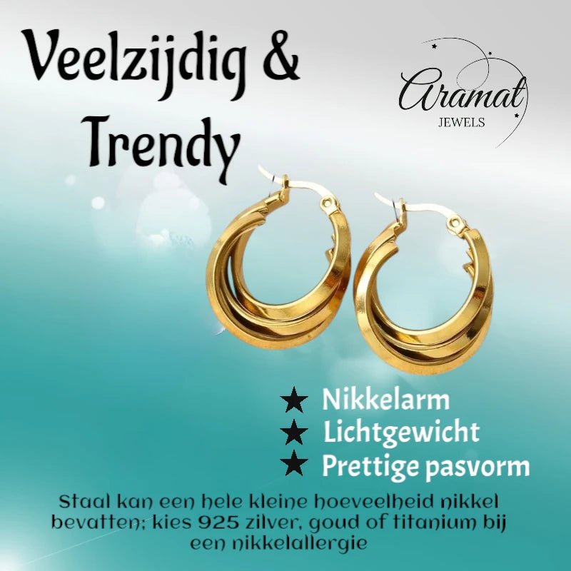 Triple Oorringen Rond Goudkleurig - 25x9mm - oor6289 - 538786 - Oorringen kopen# - 25mm - alles - cadeau