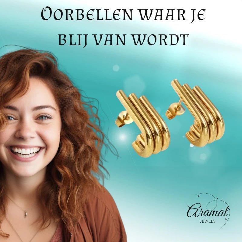 Triple Oorstekers Goudkleurig - Halve Hoepel Design - oor6282 - 536094 - Oorbellen kopen# - 20mm - alles - cadeau
