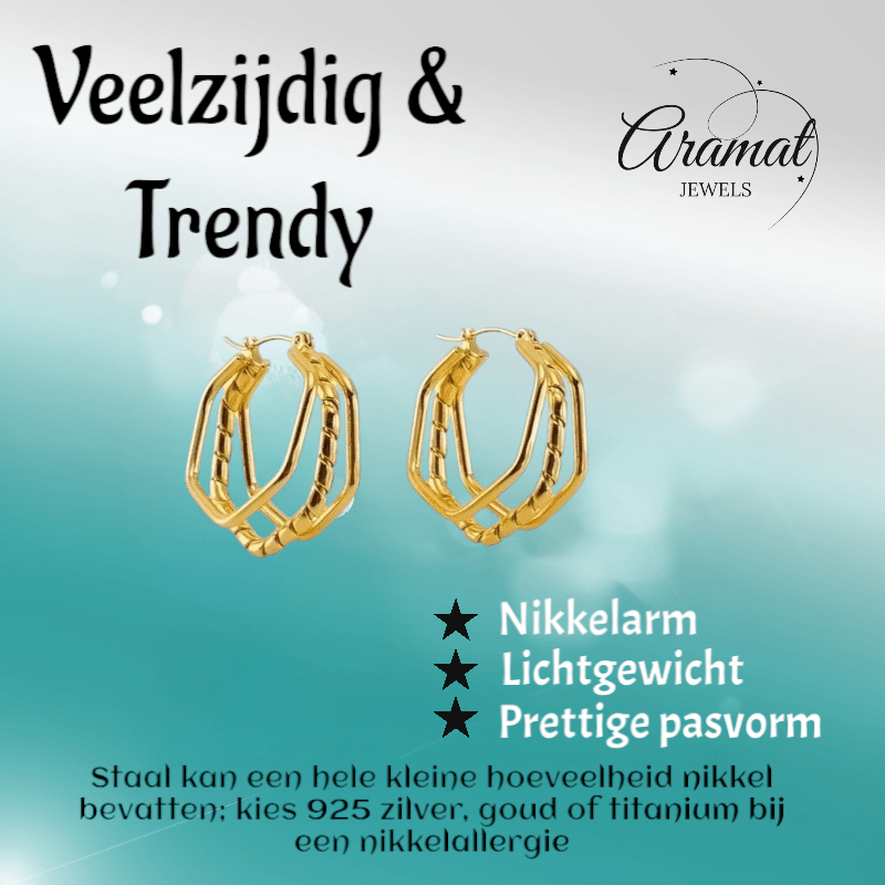 Triple RVS Oorringen Swirl Design 30x28mm - Goudkleurig - oor6370 - 69934 - Oorringen kopen# - 30mm - alles - cadeau