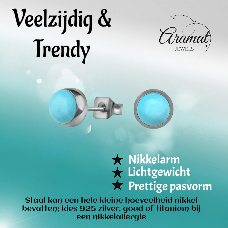 Turkoois Blauwe 6mm Oorbellen - Aramat Jewels - Oorbellen - cadeautip