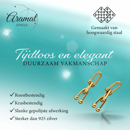 U - Schakel Oorbellen 35x8mm Staal - Aramat Jewels - RVS Sieraden - Oorbellen - cadeautip