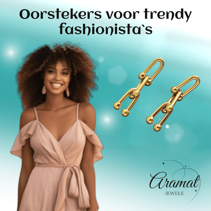 U - Schakel Oorbellen 35x8mm Staal - Aramat Jewels - RVS Sieraden - Oorbellen - cadeautip