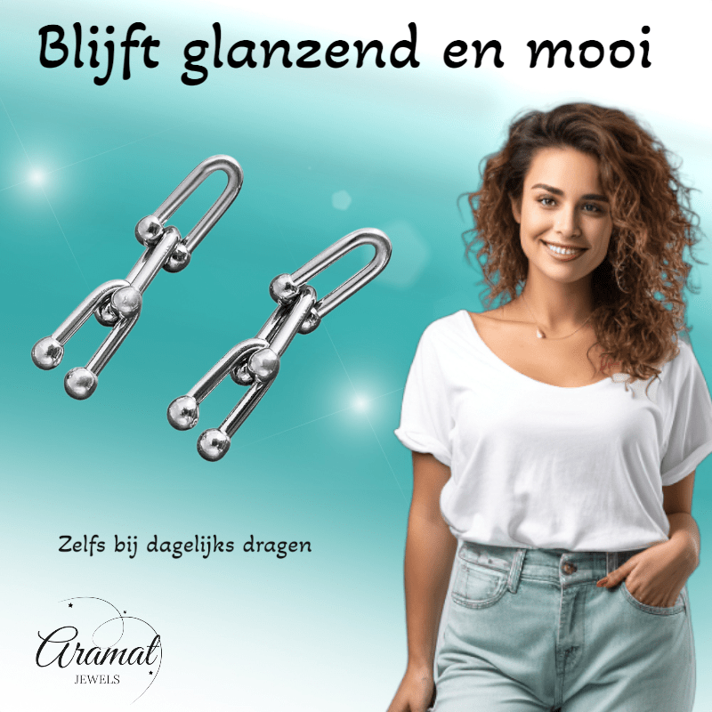 U - Schakel Oorbellen 35x8mm Staal - Aramat Jewels - RVS Sieraden - Oorbellen - cadeautip