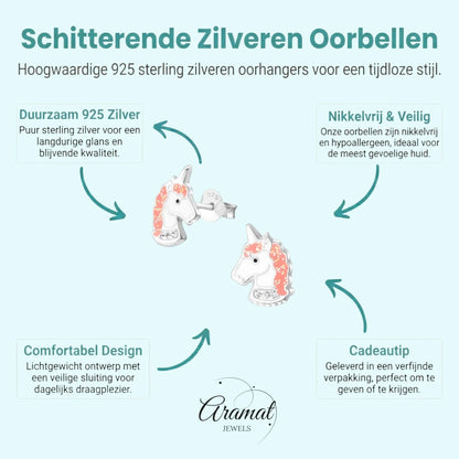 Unieke Zilveren Unicorn Oorbellen - Cadeau voor Kind - Aramat Jewels - Oorbellen - cadeautip