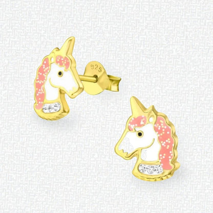 Unieke Zilveren Unicorn Oorbellen - Goudkleurig & Kristal - Aramat Jewels - Oorbellen - cadeautip