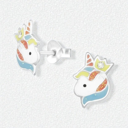 Unieke Zilveren Unicorn Oorbellen - Kristal & Emaille - Aramat Jewels - Oorbellen - cadeautip