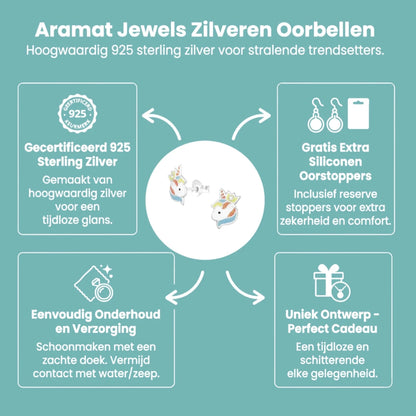 Unieke Zilveren Unicorn Oorbellen - Kristal & Emaille - Aramat Jewels - Oorbellen - cadeautip