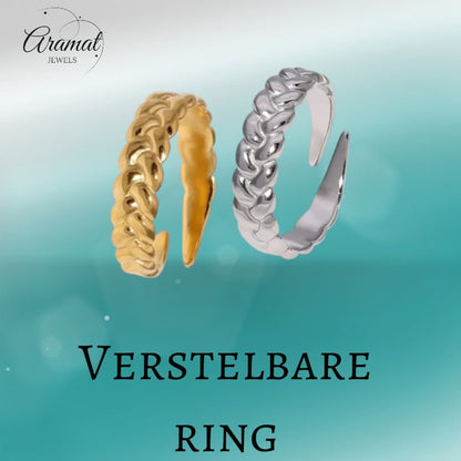 Verstelbare Damesring met Vlecht Design van RVS - 5,5mm - Aramat Jewels - Ringen - cadeautip