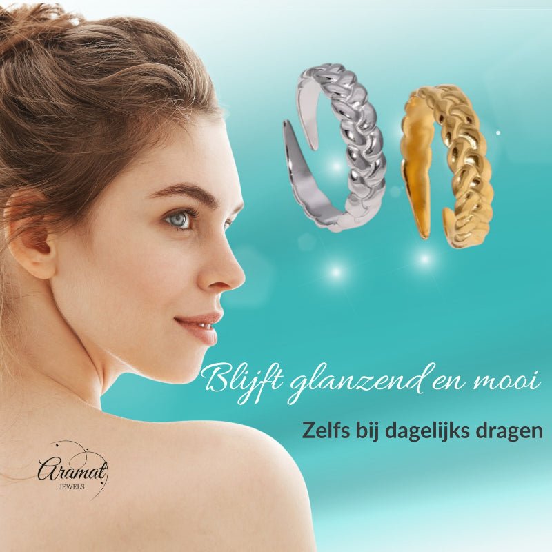 Verstelbare Damesring met Vlecht Design van RVS - 5,5mm - Aramat Jewels - Ringen - cadeautip