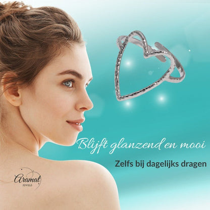 Verstelbare Ring met Groot Open Hart 19mm - Stainless Steel - ring352 - 73899 - Ringen kopen# - Goudkleur - alles - boho