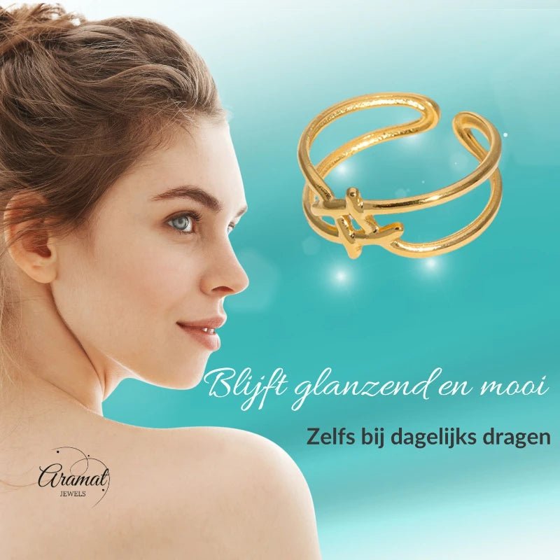 Verstelbare Ring - Vierkant met Lijnen - One Size - ring243 - 161801 - Ringen kopen