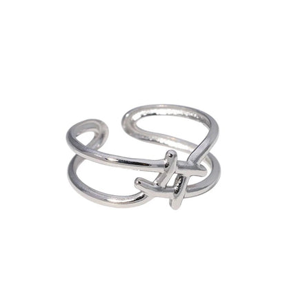 Verstelbare Ring - Vierkant met Lijnen - One Size - ring244 - 161800 - Ringen kopen
