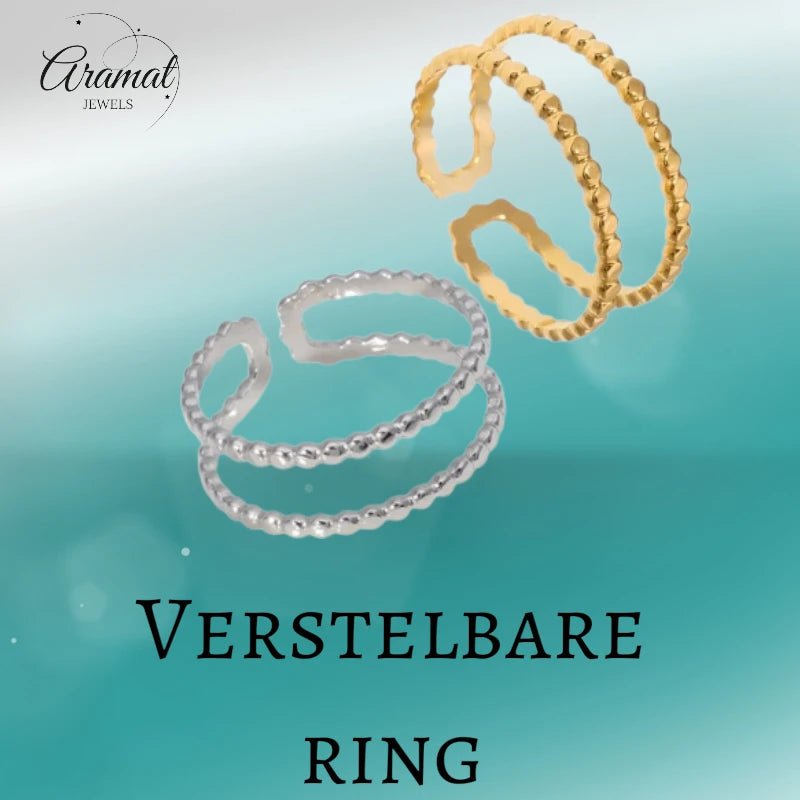 Verstelbare RVS Ring met Dubbele Bolletjeslijn (7 mm) - Aramat Jewels - Ringen - cadeautip