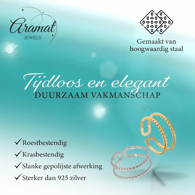Verstelbare RVS Ring met Dubbele Bolletjeslijn (7 mm) - Aramat Jewels - Ringen - cadeautip