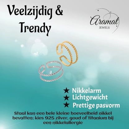 Verstelbare RVS Ring met Dubbele Bolletjeslijn (7 mm) - Aramat Jewels - Ringen - cadeautip