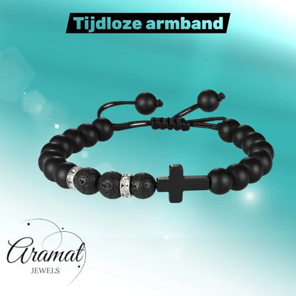 Verstelbare Zwarte Armband Met Lavasteen - Aramat Jewels - Armbanden - cadeautip