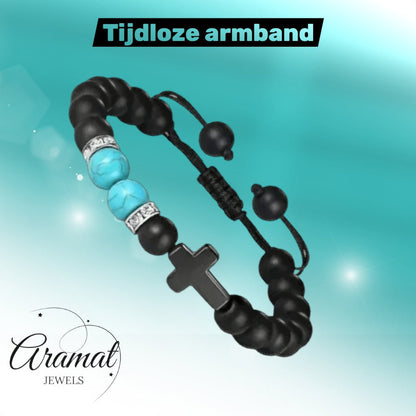 Verstelbare Zwarte Turkoois Armband - Aramat Jewels - Armbanden - cadeautip
