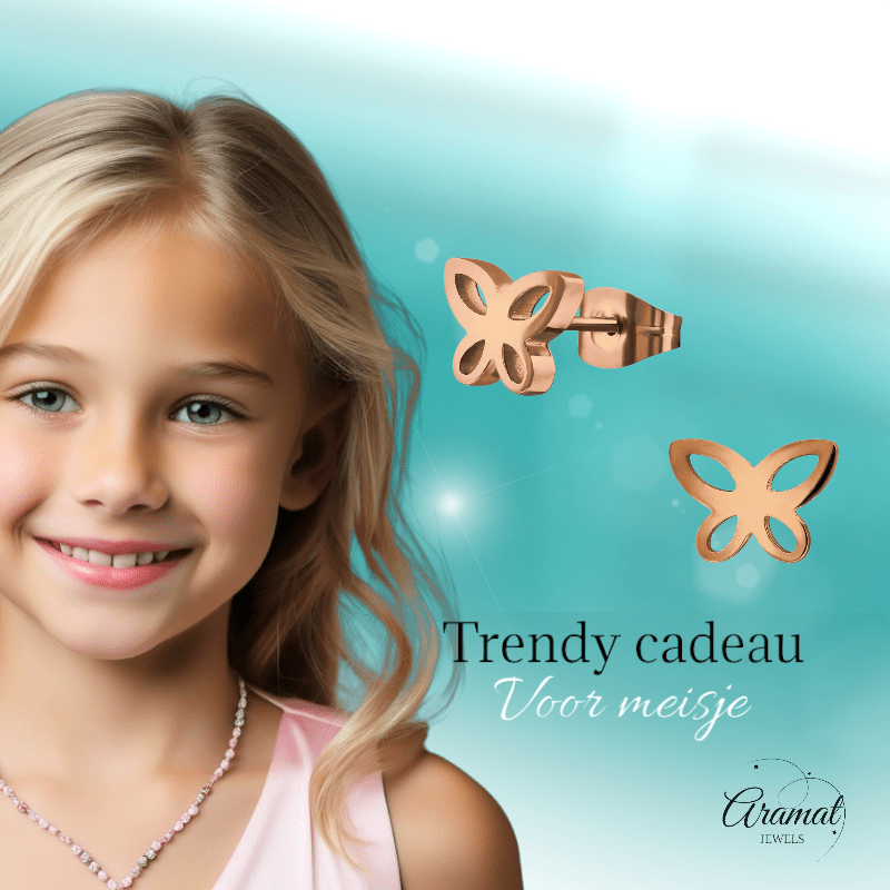 Vlinder oorstekers rosegoud – 7x9mm open design - Aramat Jewels - Oorbellen - cadeautip
