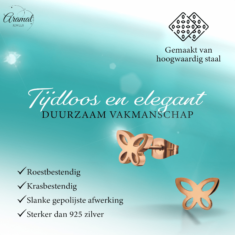Vlinder oorstekers rosegoud – 7x9mm open design - Aramat Jewels - Oorbellen - cadeautip