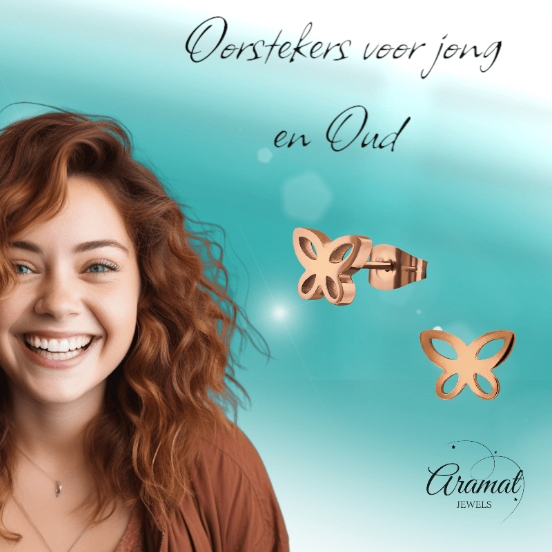 Vlinder oorstekers rosegoud – 7x9mm open design - Aramat Jewels - Oorbellen - cadeautip