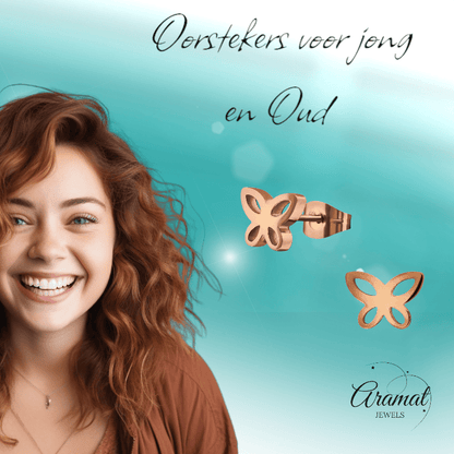 Vlinder oorstekers rosegoud – 7x9mm open design - Aramat Jewels - Oorbellen - cadeautip